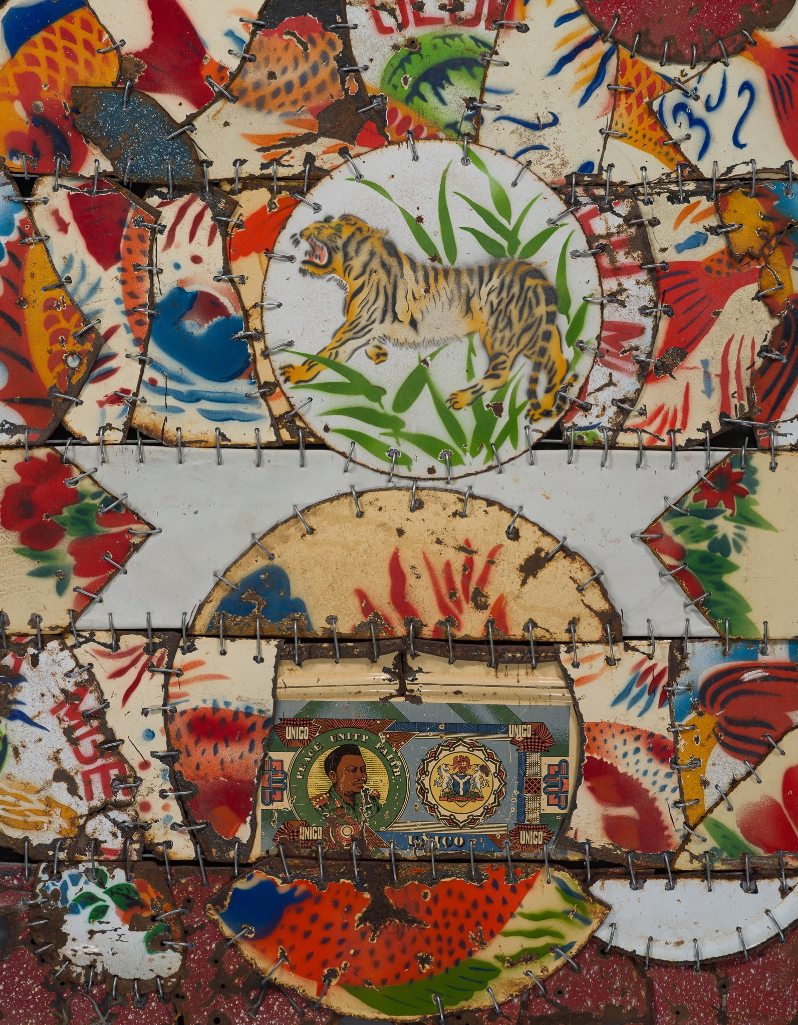 A COLLAGE BY CAMILLE TÉTÉ AZANKPO (b. 1968): A COLLAGE BY CAMILLE TÉTÉ AZANKPO (b. 1968) This lot is from a single owner collection and is therefore offered without reserve Togo. Of rectangular form, composed of metal, enamel fragments