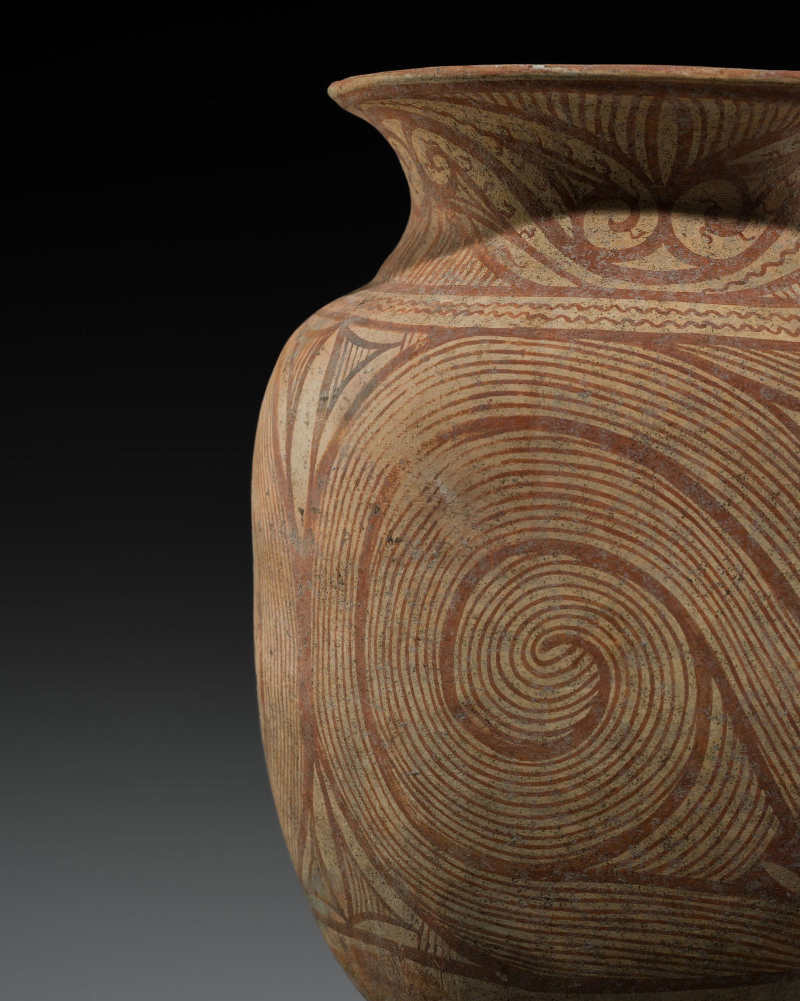 A LARGE PAINTED POTTERY 'SPIRAL' VESSEL, BAN CHIANG, 3RD CENTURY BC-3RD CENTURY AD: A LARGE PAINTED POTTERY 'SPIRAL' VESSEL, BAN CHIANG, 3RD CENTURY BC-3RD CENTURY AD This lot is from a single owner collection and is therefore offered without reserve Thailand, Udon Thani Province. Of