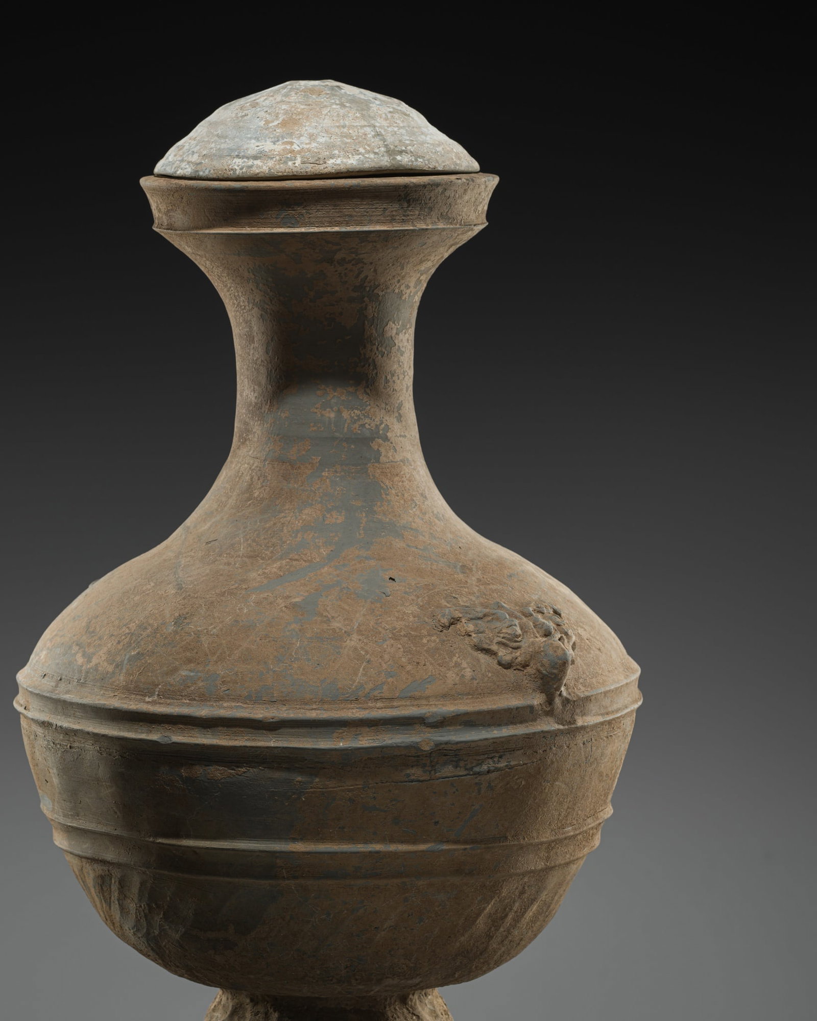 A GREY POTTERY VASE AND COVER, HU, HAN DYNASTY (1 of 20)