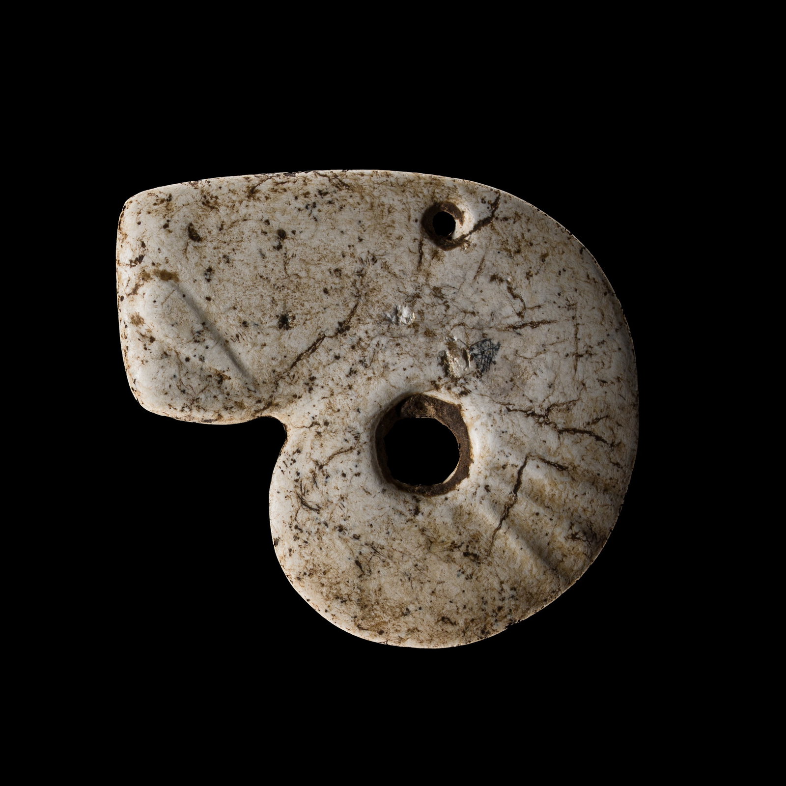 A RARE MINERALIZED JADE 'DRAGON' PENDANT, LATE NEOLITHIC PERIOD, HONGSHAN CULTURE: † A RARE MINERALIZED JADE 'DRAGON' PENDANT, LATE NEOLITHIC PERIOD, HONGSHAN CULTURE Expert authentication: Dr. Gu Fang has examined the present lot and confirms its authenticity and the dating a