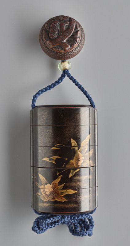 INRO WITH LANDSCAPE AND NETSUKE WITH BASKET (1 of 5)