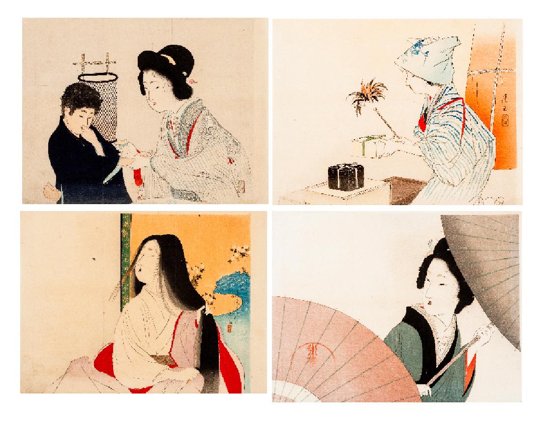 FOUR ORIGINAL WOODBLOCK PRINTS BY TOMIOKA EISEN 富 (1 of 5)