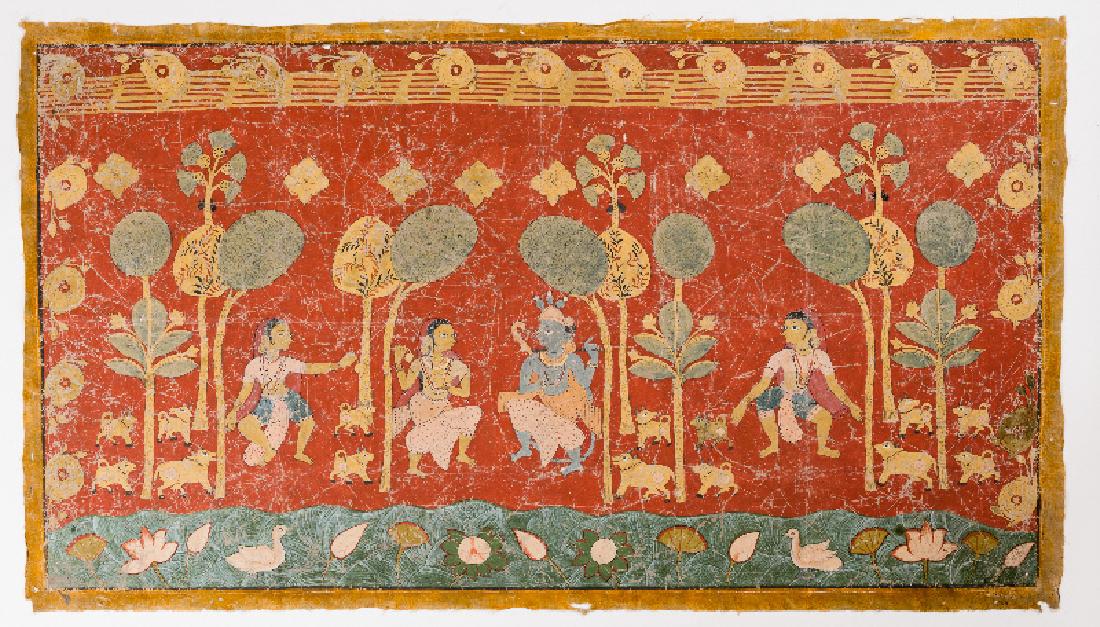 TEMPLE PAINTING WITH KRISHNA AND GOPIS (1 of 2)
