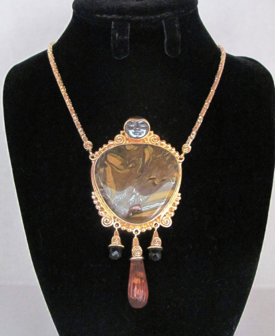 .925 Sterling Necklace with Balinese Goddess and: .925 Sterling Necklace with Balinese Goddess and Gemstones Pendant - 20" extendable to 22"