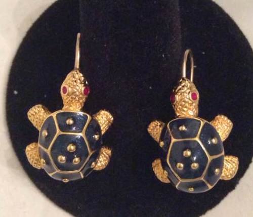 Kenneth Jay Lane Dark Blue Turtle Earrings: Kenneth Jay Lane Dark Blue Turtle Earrings