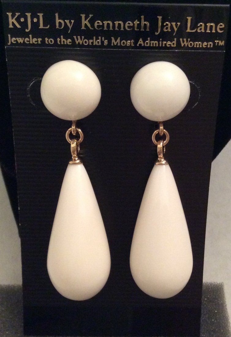 Kenneth Jay Lane Gold Tone & White Custom Earrings: Kenneth Jay Lane Gold Tone & White Custom Earrings