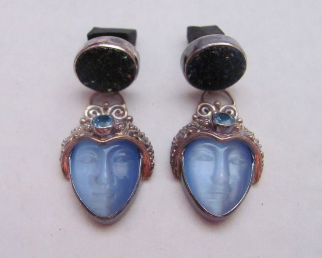 .925 Sterling Silver Balinese Goddess Face Gemstone: .925 Sterling Silver Balinese Goddess Face Gemstone Earrings