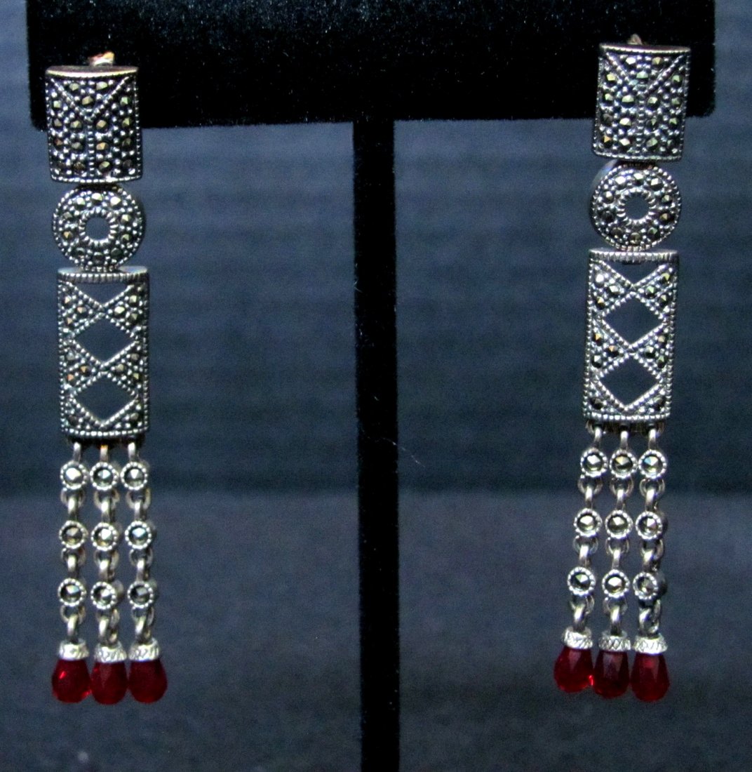 .925 Sterling Silver Ruby Ladies Earrings: .925 Sterling Silver Ruby Ladies Earrings