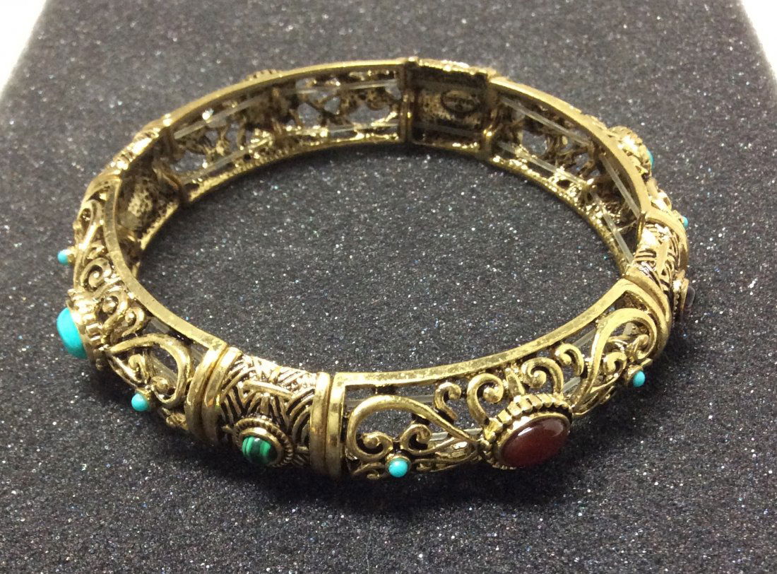 Graziano Vintage Gold Tone Multicolor Beads Bangle: Graziano Vintage Gold Tone Multicolor Beads Bangle Bracelet