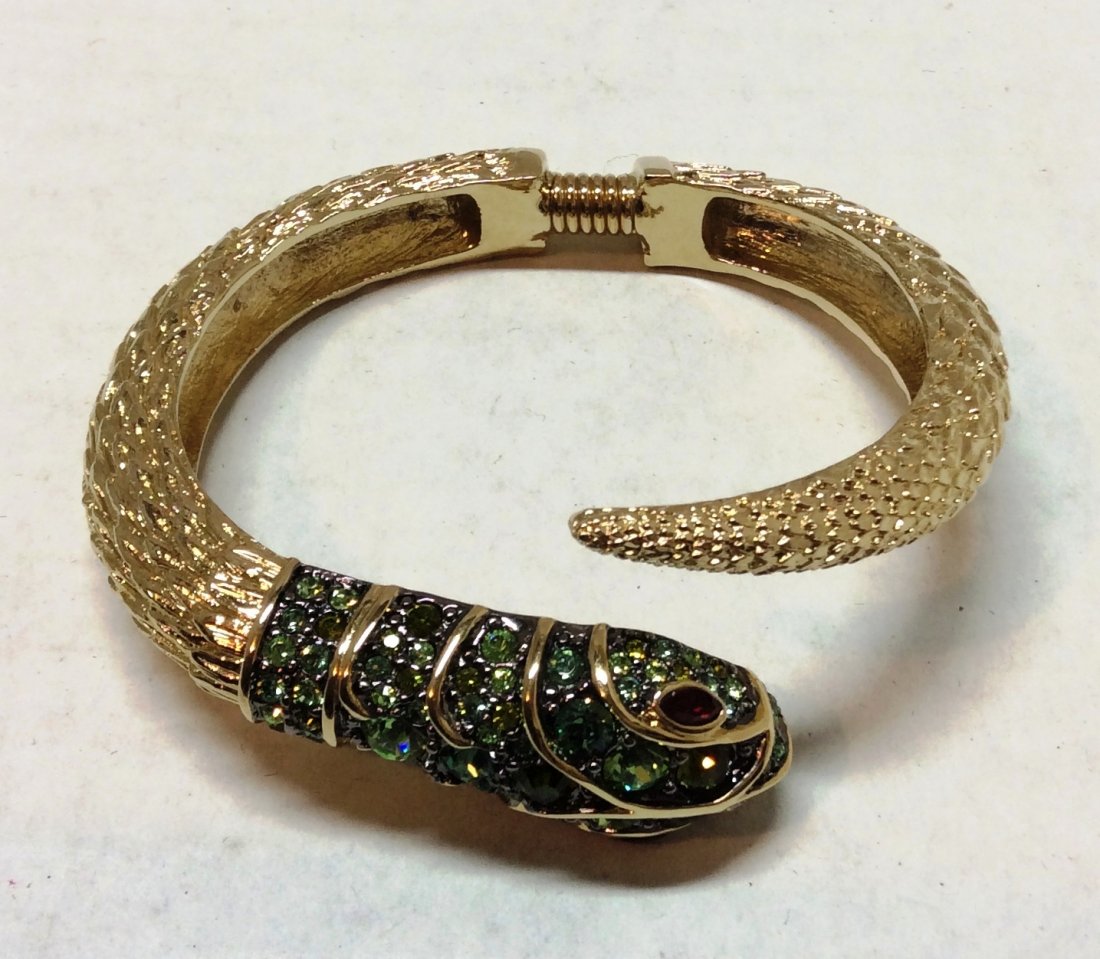 Kenneth Jay Lane Gold Tone & Green Rhinestones Bracelet: Kenneth Jay Lane Gold Tone & Green Rhinestones Bracelet