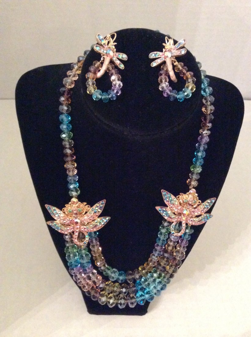 Kirk Folly 18"-21" Dragonfly & Beads Necklace and: Kirks Folly 18"-21" Dragonfly & Beads Necklace and Earrings