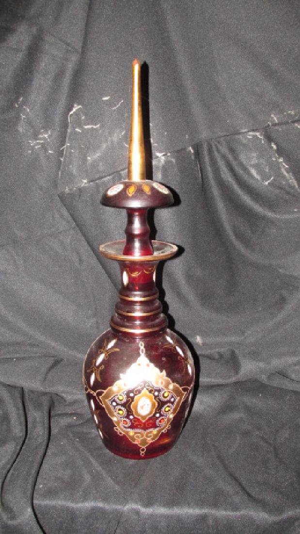 Cranberry Enameled Bohemian Decanter (1 of 5)