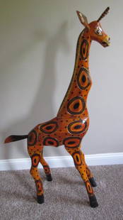 Guatemalan Carved Giraffe Folk Art: Purchased in Guatemala, 50" tall by 20" deep, comes apart in 9 pieces, painted surface and has definite folk art qualities