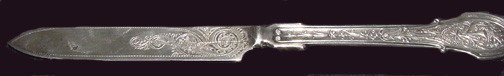 A Wood & Hughes Angelo Pattern Sterling Fish Knife: Old marking of W&H this Angelo pattern fish knife measures some 6 3/4" long and has an engraving on the back of Lillie. From the 1870s.
