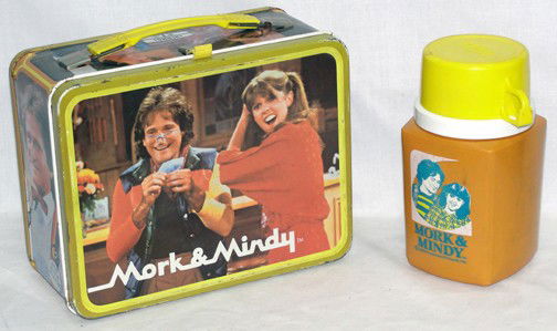 Mork and Mindy: Circa 1979, King Seeley Thermos, based on the TV series, matching square plastic bottle.