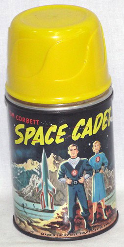 Tom Corbett Space Cadet Metal Glass Bottle: Circa 1952, Aladdin Industries & Rockhill Radio.