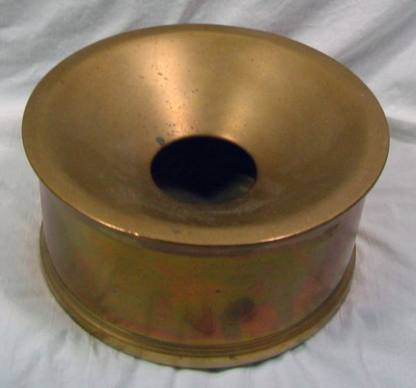 A Brass 1898 Frank & Dekeyser RR Cuspidor: Heavy, heavy brass, stamped on the bottom, Frank & Dekeyser Patentees Mfgrs New York Pat Feb. 20, 82, Nov 10 96, excellent condition, this spittoon is 8" wide by 4" tall. This and Lot 96 spittoon were