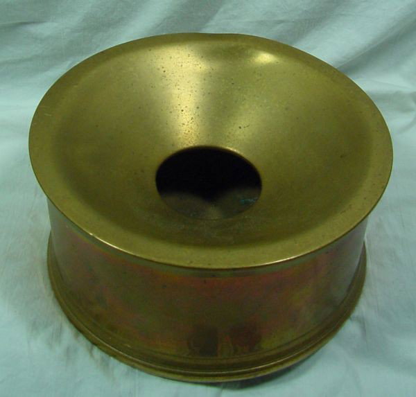 A Hudson & Manhattan RR Brass Spittoon: Signed on the base, Hudson & Manhattan Railroad Co., Made by S. Lewis, 5 Front St., New York, minor dents, heavy, heavy brass, 1890-1900 era, 8" wide by 4" tall.