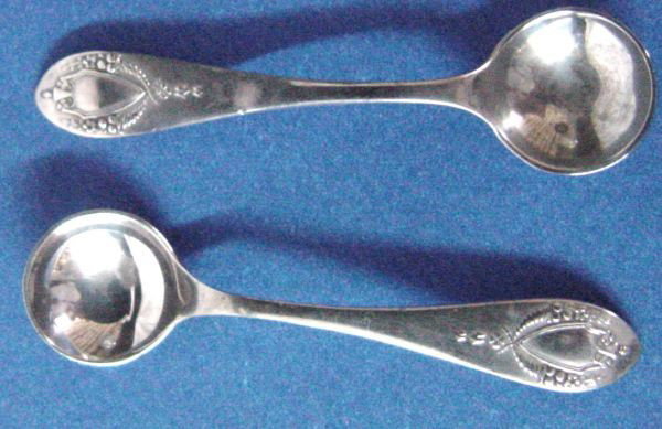 A Set of 10 Sterling Lunt Mt. Vernon Salt Spoons: 1905 era, Mt. Vernon pattern by Lunt, set of 10, old monogram on back of J, classical design salt spoons, weight is .93 oz., excellent condition.