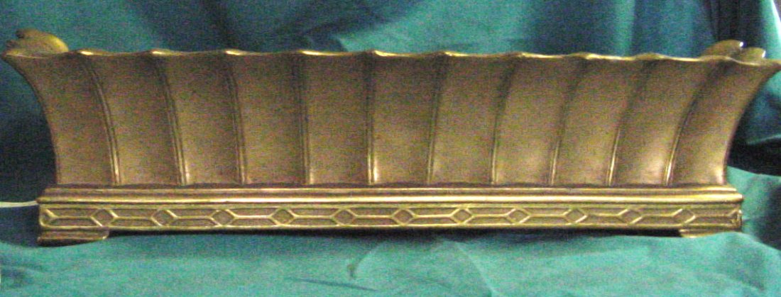 A 1940s Decorative Light: Totally classical 1940s or early 50s in look, all molded plaster, finished in antiqued gold leaf, panels above a classical base, 2 interior shelf or showcase lights, tiny flakes to a couple of extremi