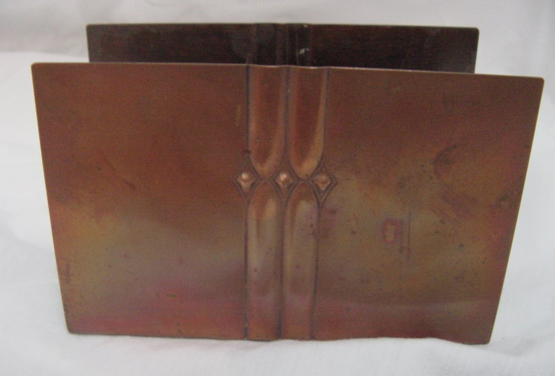 Roycroft Copper Letter Holder: Roycroft marking, copper, interesting Arts & Crafts design on the front and back, 5" long by 3 1/4" tall, from an old NYC Estate.