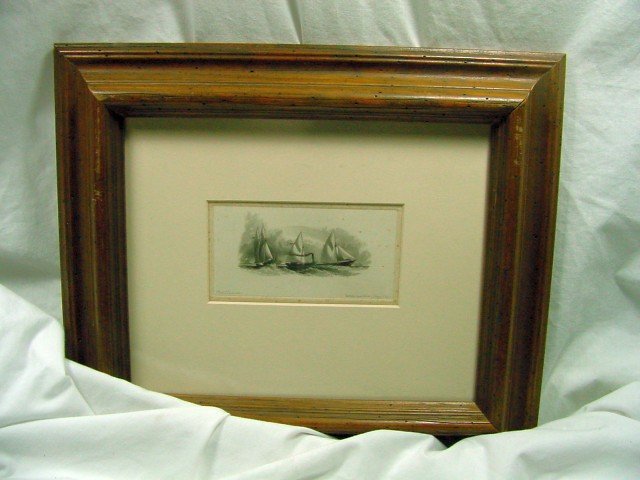 Jas D Smillie 1861 Ship Engraving: 3 ships, 2 with American flags visible, one with a smoke stack other sailing ships in the background, engraving with plate mark visible, marking of Jas. D., Smillie Dec. 61 in the lower right and Chas