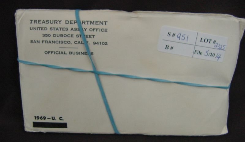 1969 Uncirculated Coin Set: 3 Envelopes stating 1969 U. C., 2 of the envelopes never opened.