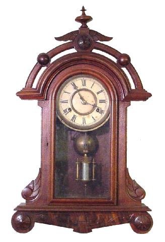 Sessions Walnut Kitchen Clock w/Pierced Trim, Ca.
