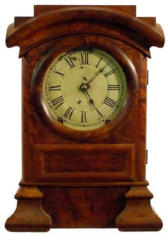 Arch Top Seth Thomas Mantel Time Piece: Mahogany Case, Some Slight Veneer Missing On Top Corners & Edges, Some Flaking To The Original Tin Painted Face, 8 Day Movement, Spring, Strike & Time, Original Label In Back, 15 1/2 Tall by 10 1/2 Wi