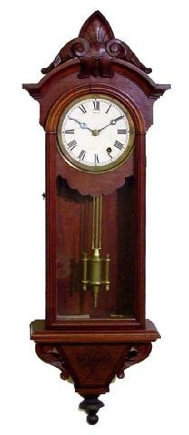 No. 31 Seth Thomas Regulator Walnut Clock: Really Pretty Rich Walnut Case, Time Only, Carved Cornice, Seth Thomas # 31 Spring, 32 Tall by 10 1/2 Wide, Replaced Dial, Bottom Finial Replaced, Early 20th Century