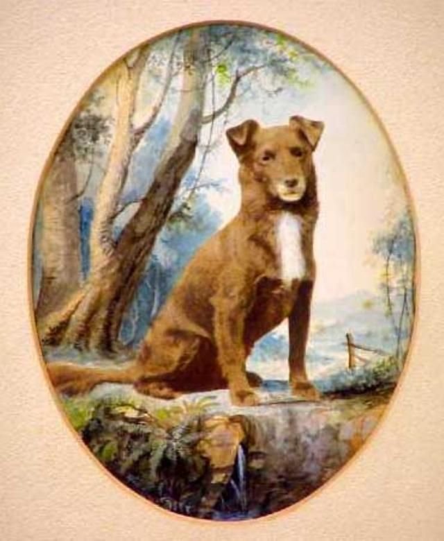 19th Century Watercolor of Dog Standing Guard  (1 of 1)