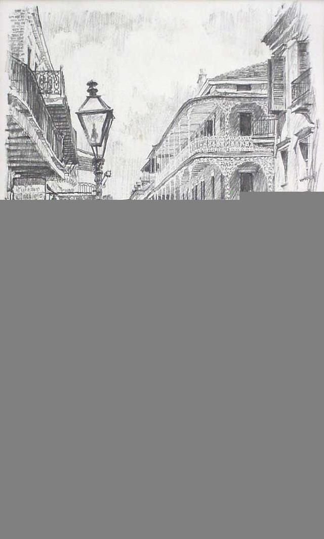 Don Davey New Orleans Scenes Prints, 1976 : One of these prints of which we have 3 pieces offered together have Royal Street, New Orleans, 1976 shows a view down the French Quarters in this scenic old town. The curved balconies and ornate ironw
