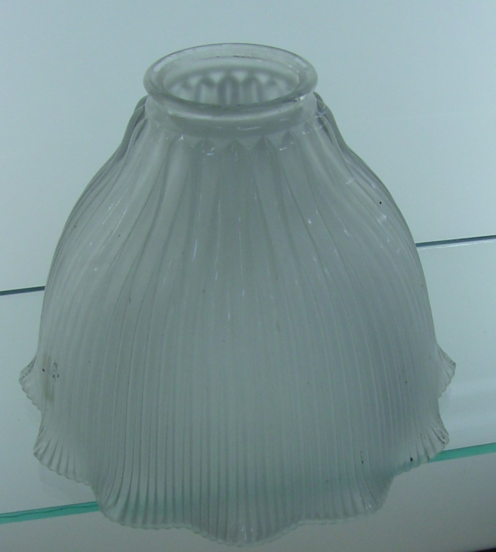 Gas Light Shade: Bell shaped 2 1/4" fitter, 7" wide, 5 1/4" tall, paneled rib design.