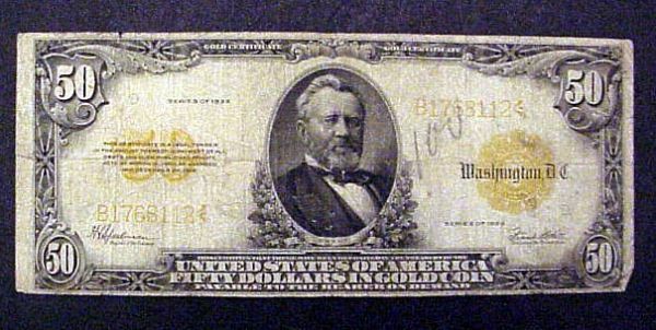 1922 US $50 Gold Certificate