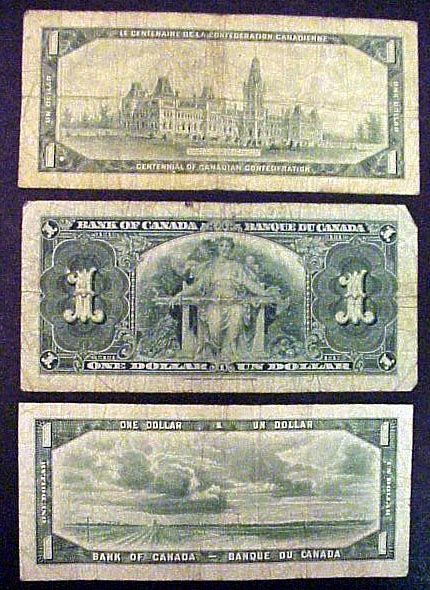 3 Canadian $1 Dollar Bills - 2