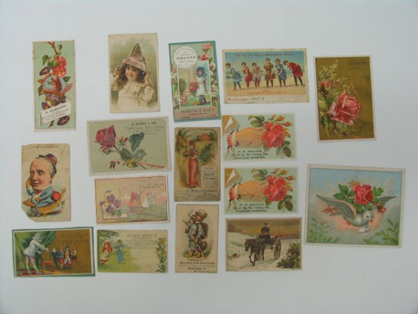 Trade Cards, Advertising, 13 Count: Advertisements for/by Baltimore Mantel Co., Miller's New Book Store, Willett's "Favorite" Coffee, Morrow's Fine Shoes, N. E. Shade Hats and Caps, Isaac F. Christ's Book Store, Wilcox & White Organs, H