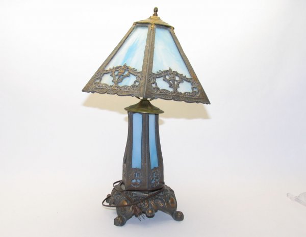 Cast Blue Slag Glass Lamp Ff Ff Industries