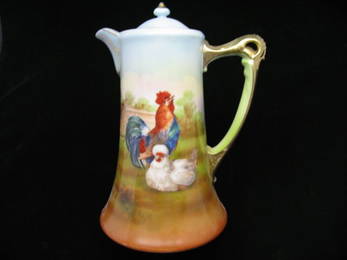 2214: Royal Bayreuth Rooster & Hen Chocolate Pot