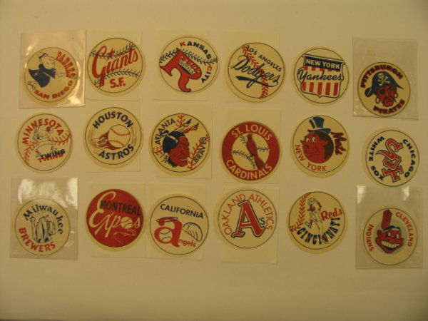 Early 1970's Major League Baseball Team Decals: Near Set of (18), Teams Include the NY Yankees, A's, Cardinals Dodgers, Braves, Indians, Pirates, Mets, White Sox, Reds & Many More Scarce Series MINT