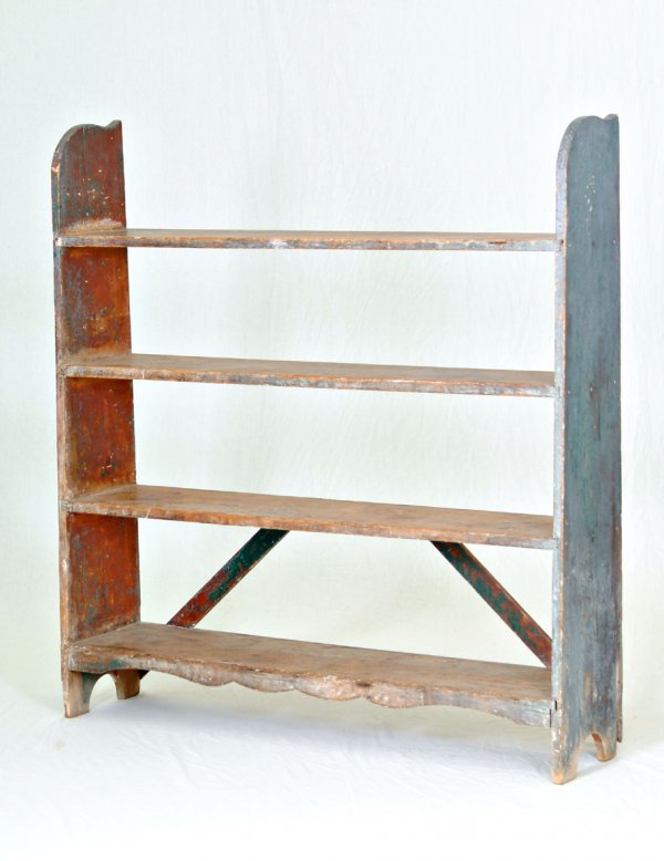 333 Primitive Blue Painted Bucket Bench / Crock Shelf