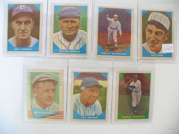 1960 Fleer Baseball Greats Card Lot of (6): Includes Nap Lajoie, Christy Mathewson, Walter Johnson, Tris Speaker, Arky Vaughn & Charlie Gehringer Lot Also Includes 1961 Fleer Greats Christy Mathewson #59