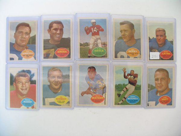 1960 Topps HOF Player High Grade Football Cards: Group of (10) Diff NM+ Includes Bobby Layne #93, Y. A. Tittle #113, Ray Berry #4, Hugh McElhenny #116, Pat Summerall #77, Joe Schmidt #46, Forest Gregg Rookie #56, Sam Huff #80, Bobby Mitchell #25 & O