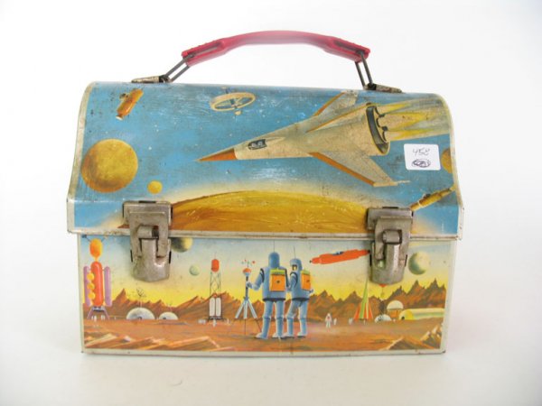 1950's Outer Space & Rockets Lunch Bucket: by the American Thermos Products Co. Retains Brilliant Color with Outstanding Artistry