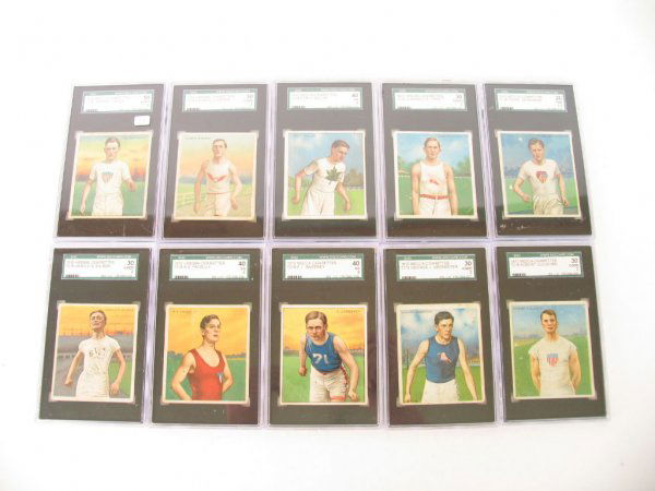 T218 Series of Champion Athletes Tobacco Cards: SGC Graded Collection of (10) Different c. 1910 Includes E.J. Sweeney, R.E. Frizelle, Harold A. Wilson, Thure Johansson, Clarence B. Tippett, Percy Sellen, Andrew Glarner, Johnny Hayes, Robert Cloughe