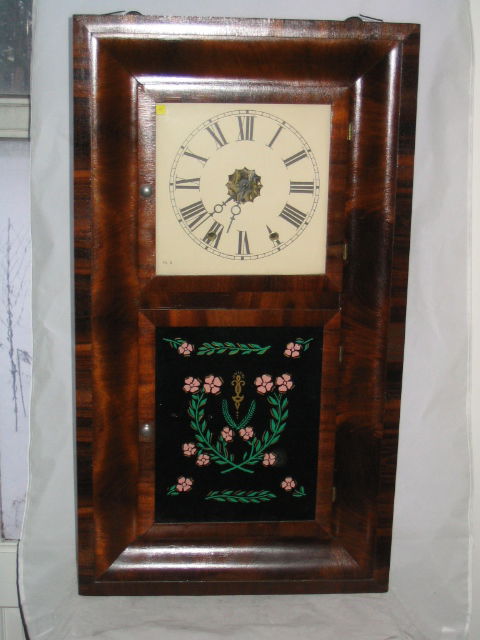 Western Clock Co Walnut Ogee 8 Day Clock: Fully Restored. 31"H x 16.5" x 4.5". Repainted Reverse Painting. Key present
