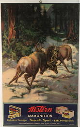 Rare Vintage Western Ammunition Poster, "The Elk Fight"