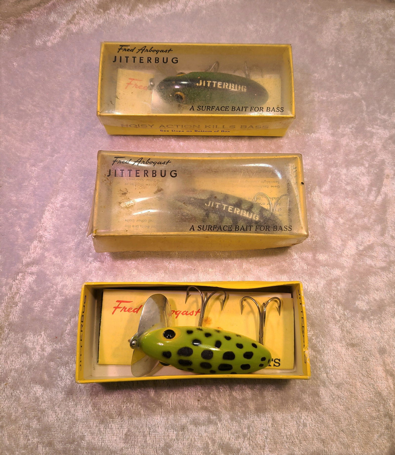 (3) Arbogast Jitterbug Fishing Lures with Original Box: (3) Arbogast Jitterbug Fishing Lures with Original Box