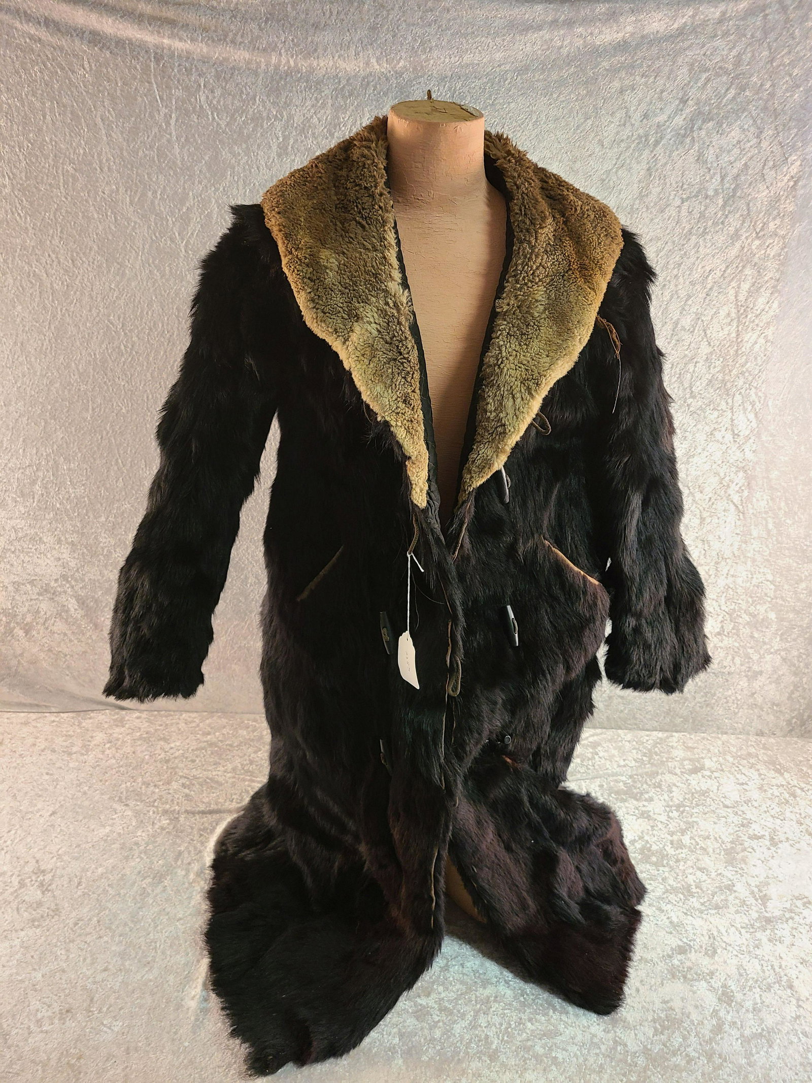 Vintage Bear Skin Fur Coat with Sheep Skin Collar.: Vintage Bear Skin Fur Coat with Sheep Skin Collar. (Mannequin Not Included)