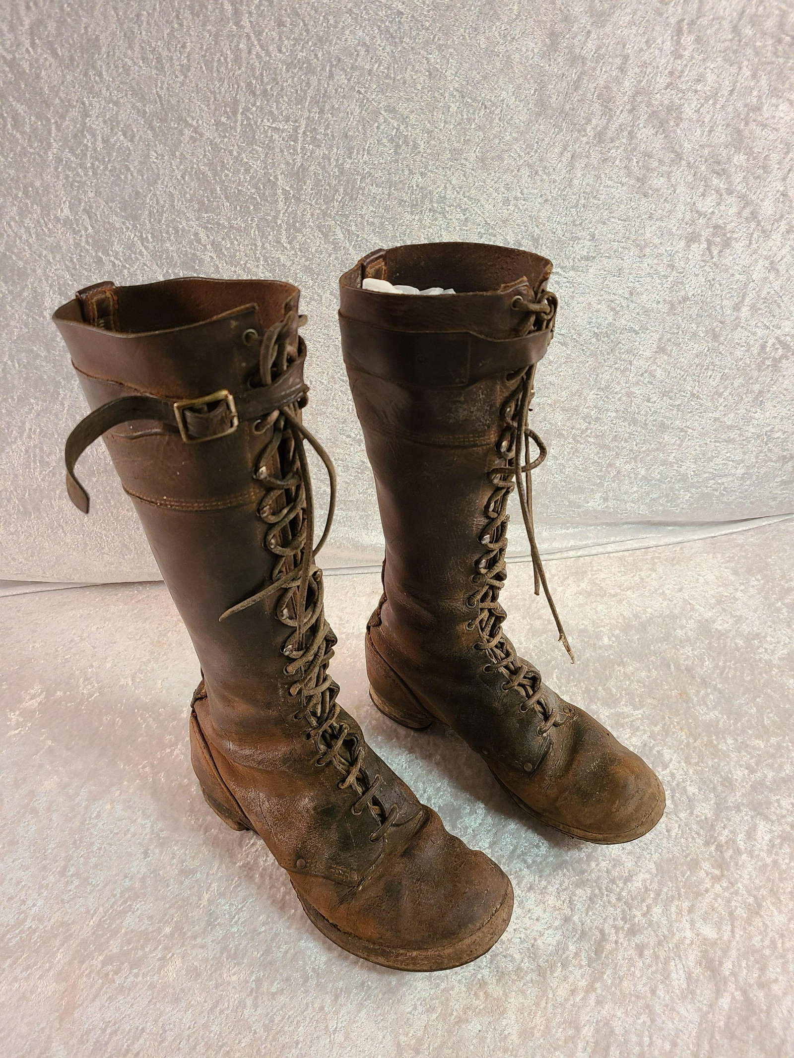 Vintage Leather Hi-Top Lace Boots with Leather Laces.: Vintage Leather Hi-Top Lace Boots with Leather Laces. 15"