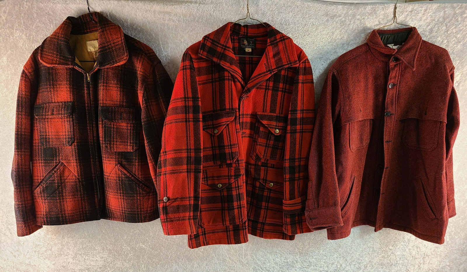 Group of Vintage Clothing. Clearfield Wool Jacket Size: Group of Vintage Clothing. Clearfield Wool Jacket Size 42, Woolrich Wool Coat Size 36, Woolrich Shirt Large
